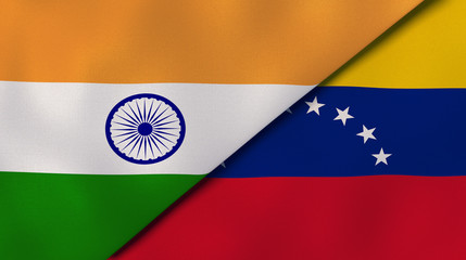 The flags of India and Venezuela. News, reportage, business background. 3d illustration