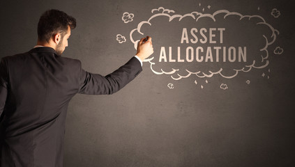 businessman drawing a cloud with ASSET ALLOCATION inscription inside, modern business concept
