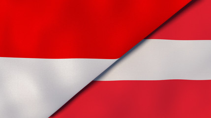 The flags of Indonesia and Austria. News, reportage, business background. 3d illustration