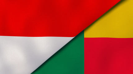 The flags of Indonesia and Benin. News, reportage, business background. 3d illustration