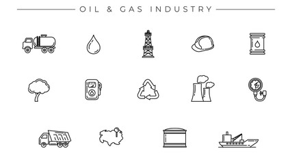 Oil and Gas Industry concept line style vector icons set