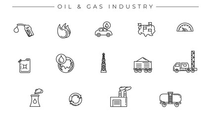Oil and Gas Industry concept line style vector icons set