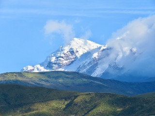 cayambe volcano landscape with blue sky