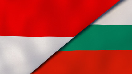 The flags of Indonesia and Bulgaria. News, reportage, business background. 3d illustration