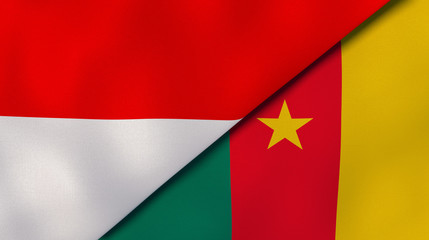 The flags of Indonesia and Cameroon. News, reportage, business background. 3d illustration