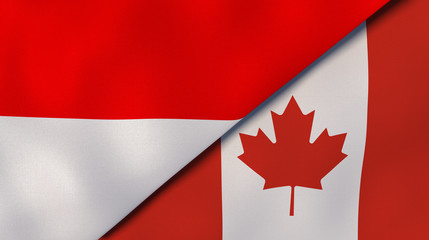 Fototapeta na wymiar The flags of Indonesia and Canada. News, reportage, business background. 3d illustration