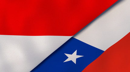 The flags of Indonesia and Chile. News, reportage, business background. 3d illustration