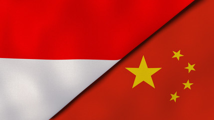 The flags of Indonesia and China. News, reportage, business background. 3d illustration