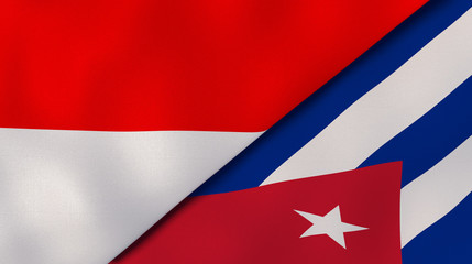 The flags of Indonesia and Cuba. News, reportage, business background. 3d illustration