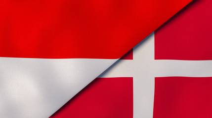 Fototapeta premium The flags of Indonesia and Denmark. News, reportage, business background. 3d illustration