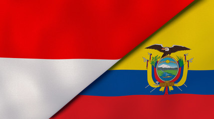 The flags of Indonesia and Ecuador. News, reportage, business background. 3d illustration