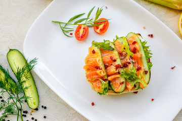 sandwich with bread fish and cucumber