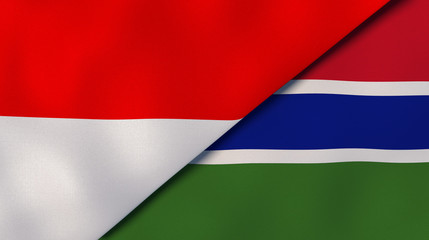 The flags of Indonesia and Gambia. News, reportage, business background. 3d illustration