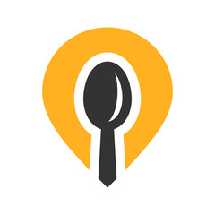 Fototapeta premium Spoon and location pointer logo icon design template elements