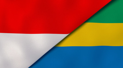 The flags of Indonesia and Gabon. News, reportage, business background. 3d illustration