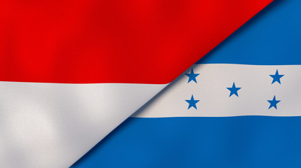 The flags of Indonesia and Honduras. News, reportage, business background. 3d illustration