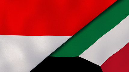 The flags of Indonesia and Kuwait. News, reportage, business background. 3d illustration
