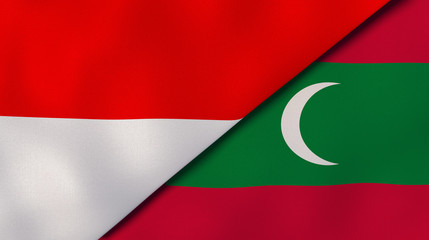 The flags of Indonesia and Maldives. News, reportage, business background. 3d illustration
