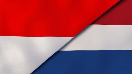 The flags of Indonesia and Netherlands. News, reportage, business background. 3d illustration