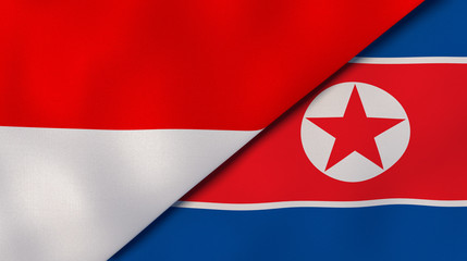 The flags of Indonesia and North Korea. News, reportage, business background. 3d illustration
