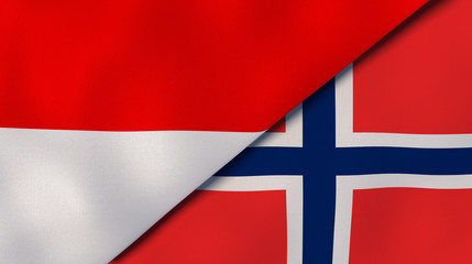 Naklejka premium The flags of Indonesia and Norway. News, reportage, business background. 3d illustration