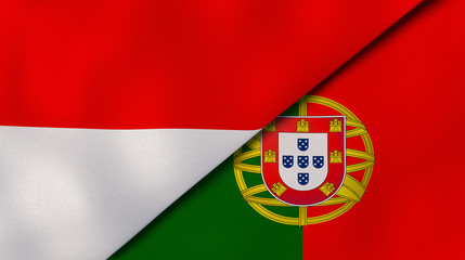 The flags of Indonesia and Portugal. News, reportage, business background. 3d illustration