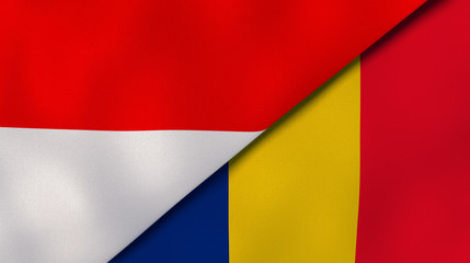 The flags of Indonesia and Romania. News, reportage, business background. 3d illustration