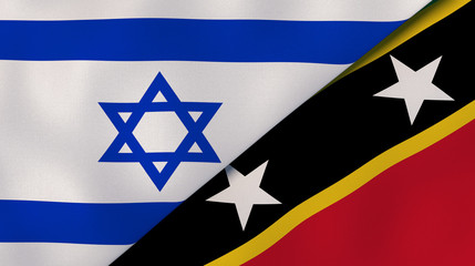 The flags of Israel and Saint Kitts and Nevis. News, reportage, business background. 3d illustration