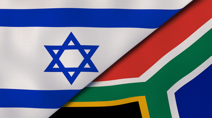 Naklejka premium The flags of Israel and South Africa. News, reportage, business background. 3d illustration
