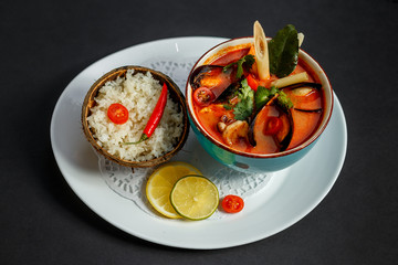 Thai spicy tom yam soup with seafood