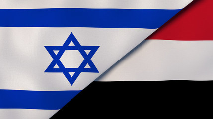 The flags of Israel and Yemen. News, reportage, business background. 3d illustration