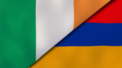 The flags of Ireland and Armenia. News, reportage, business background. 3d illustration