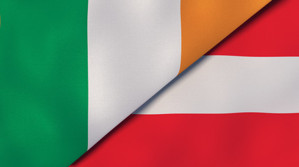 The flags of Ireland and Austria. News, reportage, business background. 3d illustration