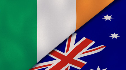 The flags of Ireland and Australia. News, reportage, business background. 3d illustration