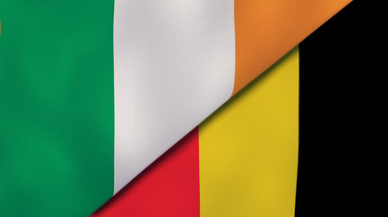 The flags of Ireland and Belgium. News, reportage, business background. 3d illustration
