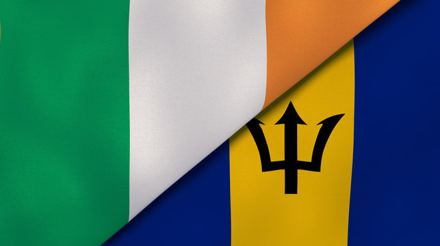 The flags of Ireland and Barbados. News, reportage, business background. 3d illustration