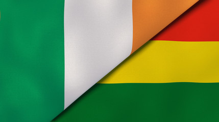 The flags of Ireland and Bolivia. News, reportage, business background. 3d illustration