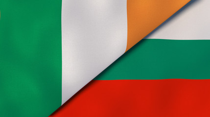 The flags of Ireland and Bulgaria. News, reportage, business background. 3d illustration