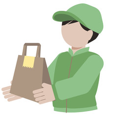 紙袋に入った荷物を届けるデリバリー業者の男性