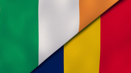 The flags of Ireland and Chad. News, reportage, business background. 3d illustration