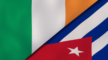 The flags of Ireland and Cuba. News, reportage, business background. 3d illustration