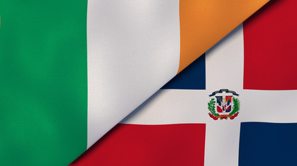 The flags of Ireland and Dominican Republic. News, reportage, business background. 3d illustration
