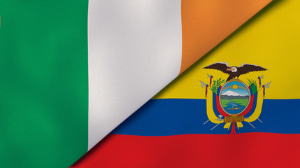 The flags of Ireland and Ecuador. News, reportage, business background. 3d illustration