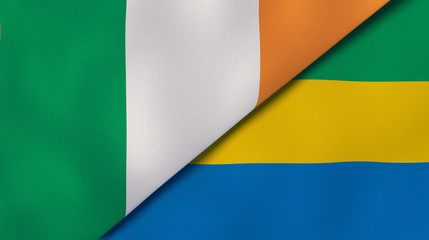 The flags of Ireland and Gabon. News, reportage, business background. 3d illustration