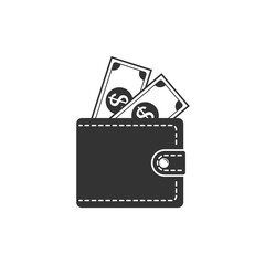 Wallet icon. Wallet and money peeping from it