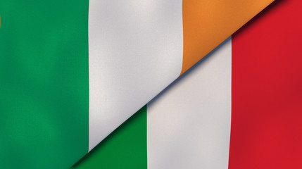 The flags of Ireland and Italy. News, reportage, business background. 3d illustration