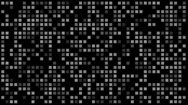 Randomly changing their shade, black and white cells. Cells appear and fall in random places. Seamless video. 3d render.