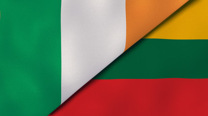 Obraz premium The flags of Ireland and Lithuania. News, reportage, business background. 3d illustration