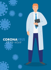 doctor in poster of coronavirus 2019 ncov vector illustration design