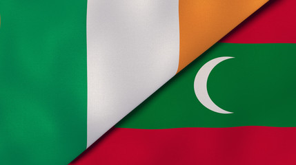 The flags of Ireland and Maldives. News, reportage, business background. 3d illustration